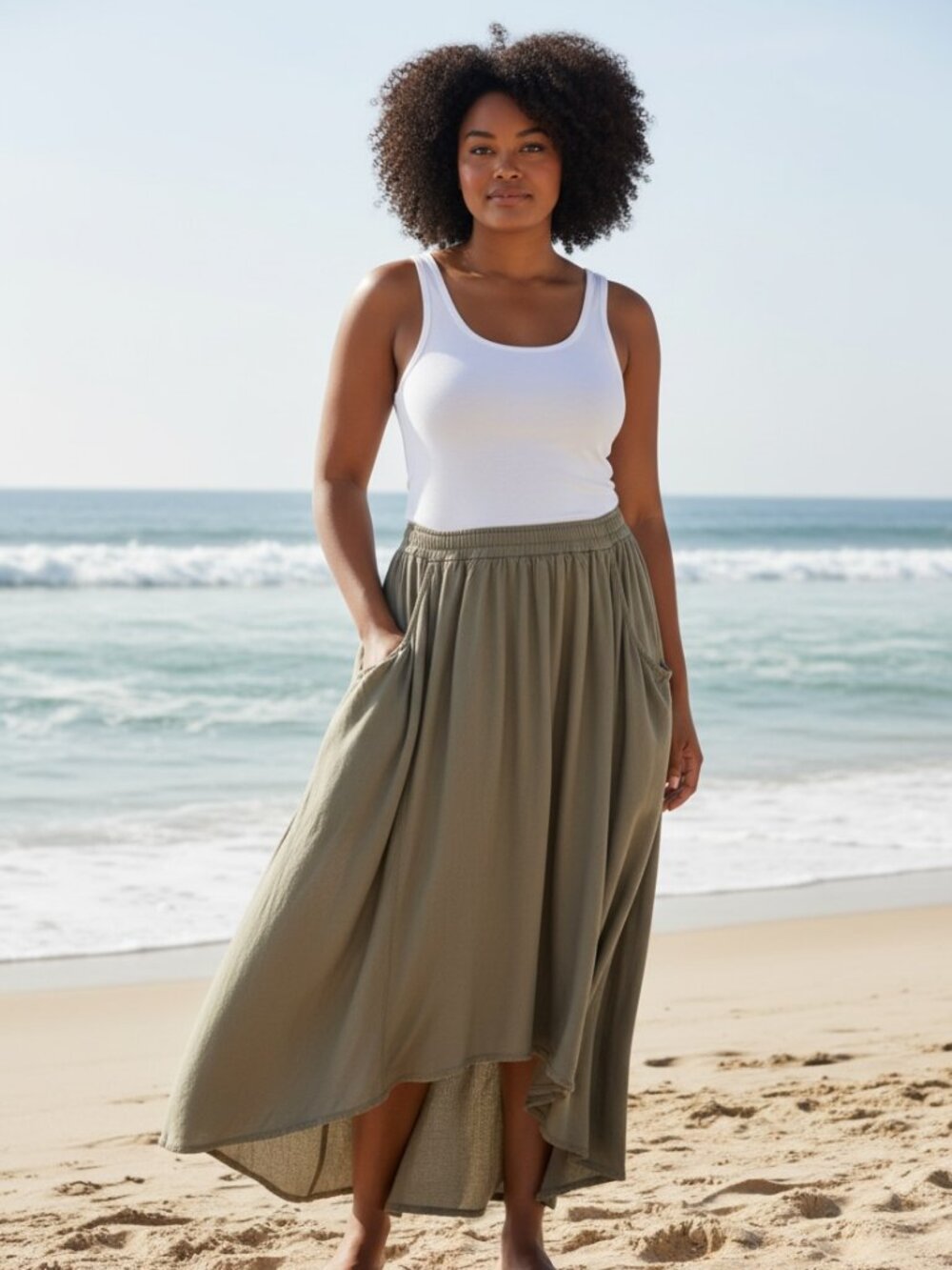 Flying Tomato Olive Green High-Low Skirt